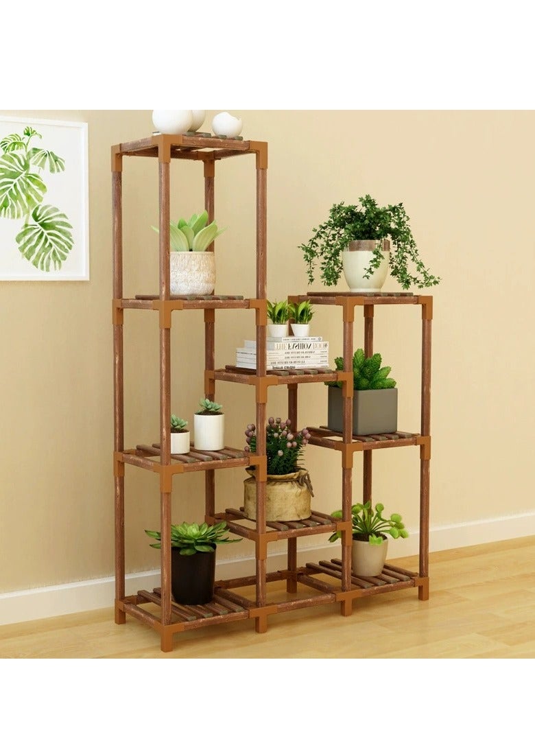 وين هولدر مصنع الحامل الداخلي الخشبي الرف في الهواء الطلق رف النبات في الهواء الطلق لنباتات متعددة 4 مستويات 9 أواني سلم حامل نبات النبات لخطوات النبات بوهو ديكور المنزل - Image 1