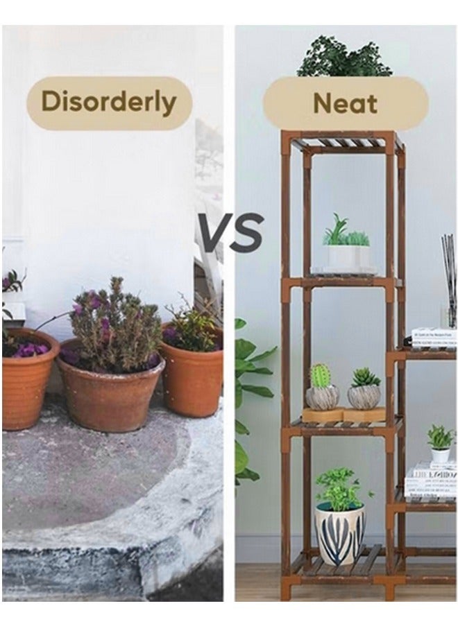 وين هولدر مصنع الحامل الداخلي الخشبي الرف في الهواء الطلق رف النبات في الهواء الطلق لنباتات متعددة 4 مستويات 9 أواني سلم حامل نبات النبات لخطوات النبات بوهو ديكور المنزل - Image 3