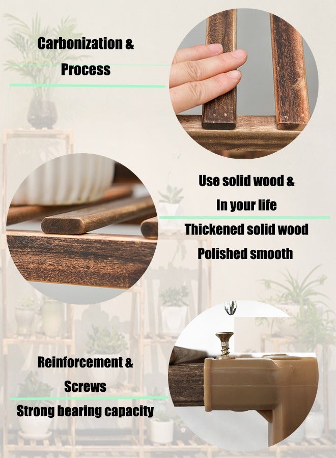 وين هولدر مصنع الحامل الداخلي الخشبي الرف في الهواء الطلق رف النبات في الهواء الطلق لنباتات متعددة 4 مستويات 9 أواني سلم حامل نبات النبات لخطوات النبات بوهو ديكور المنزل - Image 4