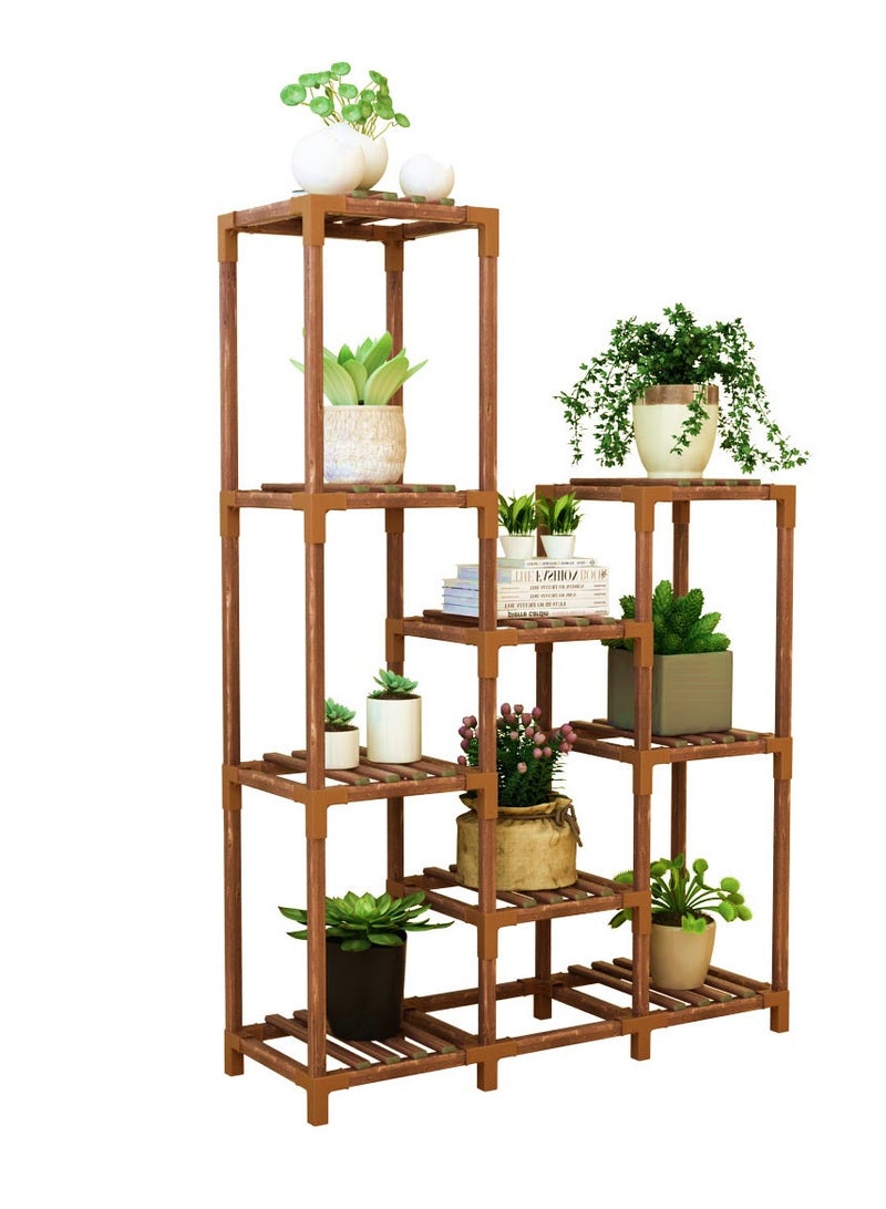 وين هولدر مصنع الحامل الداخلي الخشبي الرف في الهواء الطلق رف النبات في الهواء الطلق لنباتات متعددة 4 مستويات 9 أواني سلم حامل نبات النبات لخطوات النبات بوهو ديكور المنزل - Image 5