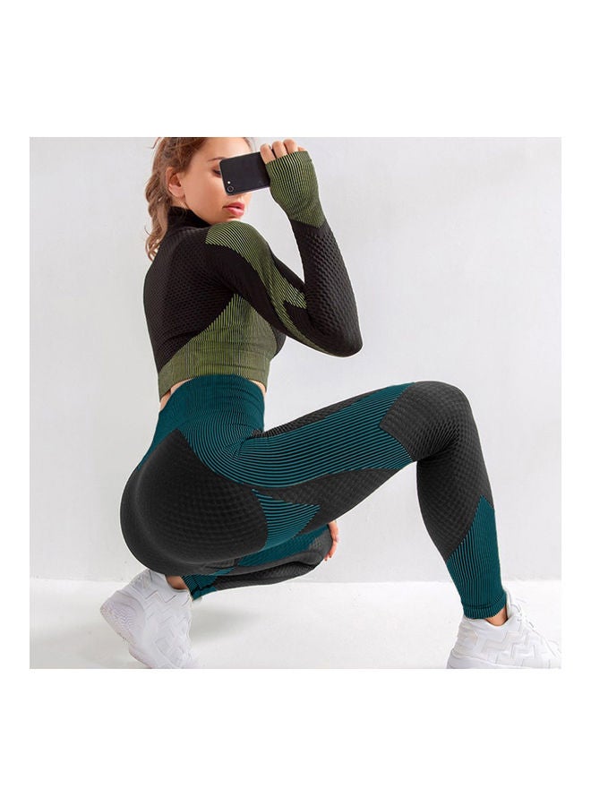 NIBEMINENT Women Yoga Pants High Waist Sporty Leggings Tights Stretch Fitness Workout Running Gym Home Body-con Crop Trousers Sportswear L 22 x 3 19cm  - Image 2