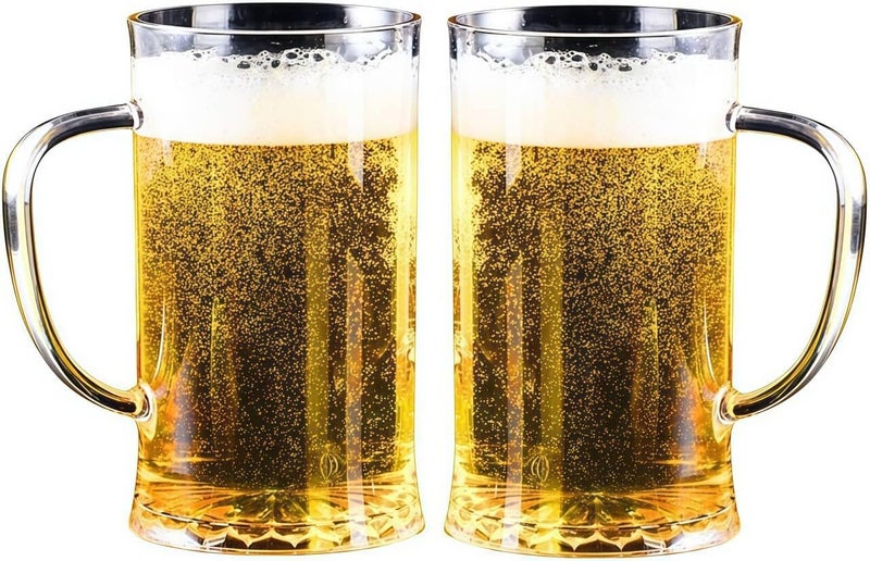 Komost 24oz Plastic Beer Mugs with Handle Set of 2, Reusable Clear Beer Stein Drinking Cups for Party Bar Home Hotel - Perfect for Whiskey Juice Cocktail Beverages - Image 1
