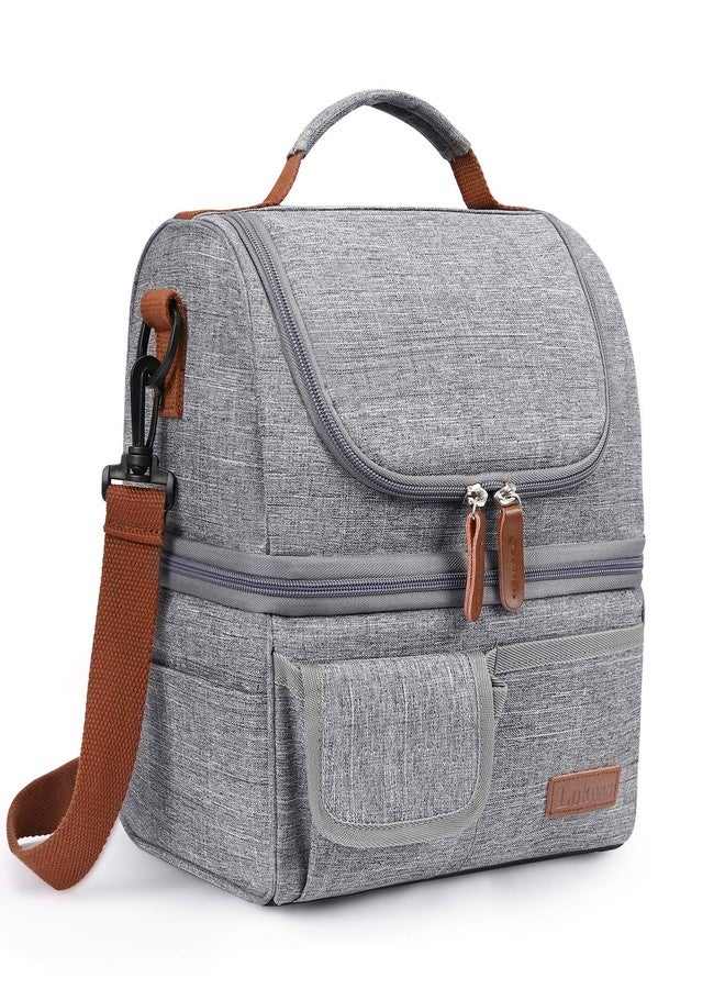 LOKASS Lunch Box for Women-Double Deck Insulated Adults Lunch Bag with Removable Shoulder Strap- Cute Wide Open Lunch Tote for Work/Office/Picnic/Beach/Travel (Gray) - Image 1