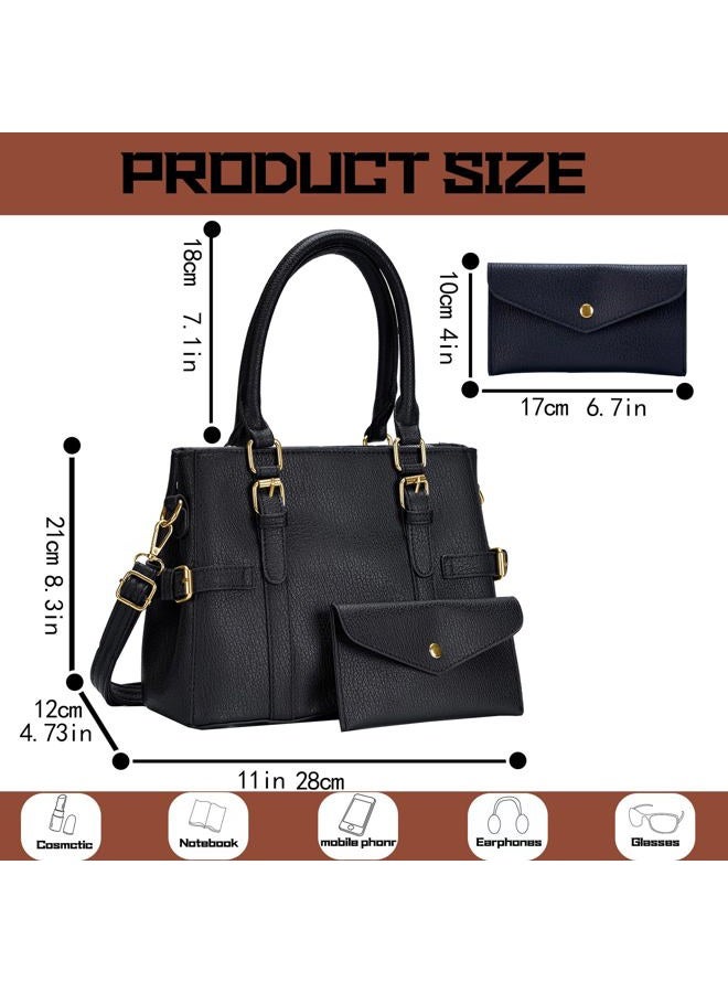 Tigpoy Women's Handbags Fashion Leather Handbags purses for women Tote Bag Shoulder Bag Top Handle Satchel Purse, Black - Image 5