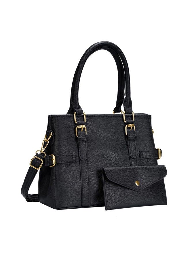 Tigpoy Women's Handbags Fashion Leather Handbags purses for women Tote Bag Shoulder Bag Top Handle Satchel Purse, Black - Image 1