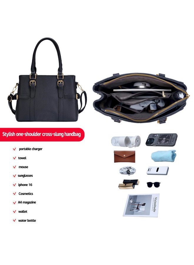 Tigpoy Women's Handbags Fashion Leather Handbags purses for women Tote Bag Shoulder Bag Top Handle Satchel Purse, Black - Image 3