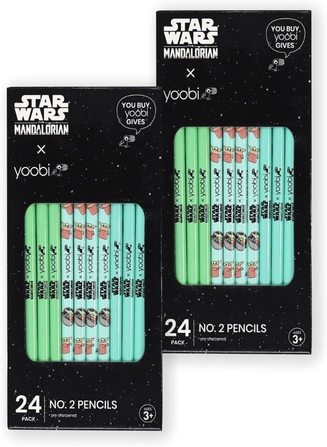 Yoobi Star Wars X 2 Pencils - Pre-Sharpened Green & Teal Pencils with Erasers featuring Grogu - Fun Addition for Kids & Adults - 2 Packs of 24 - Image 1