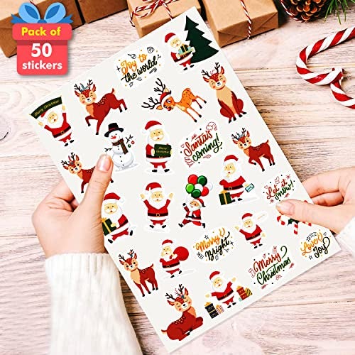 Rousrie Merry Christmas Stickers (Pack of 50) for Craft, Gift Packaging, Wall Decorations, Attractive Vinyl Stickers for Kids - Image 2