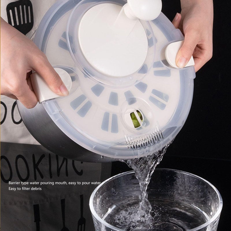 Stainless Steel Salad Spinner Large Capacity Manual Vegetable Dryer and Fruit Washer - Image 5