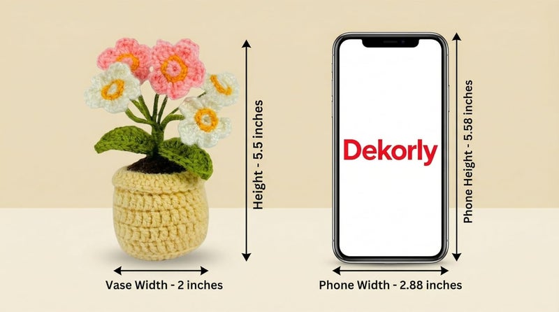 Dekorly Handmade Crochet Daisy Flower Plant with Pot Artificial Floral Decor for Home Office Desk Table Shelf Gifting - 5.5 Inches (Crochet 7 Mini Daisy Pink&White) - Image 3