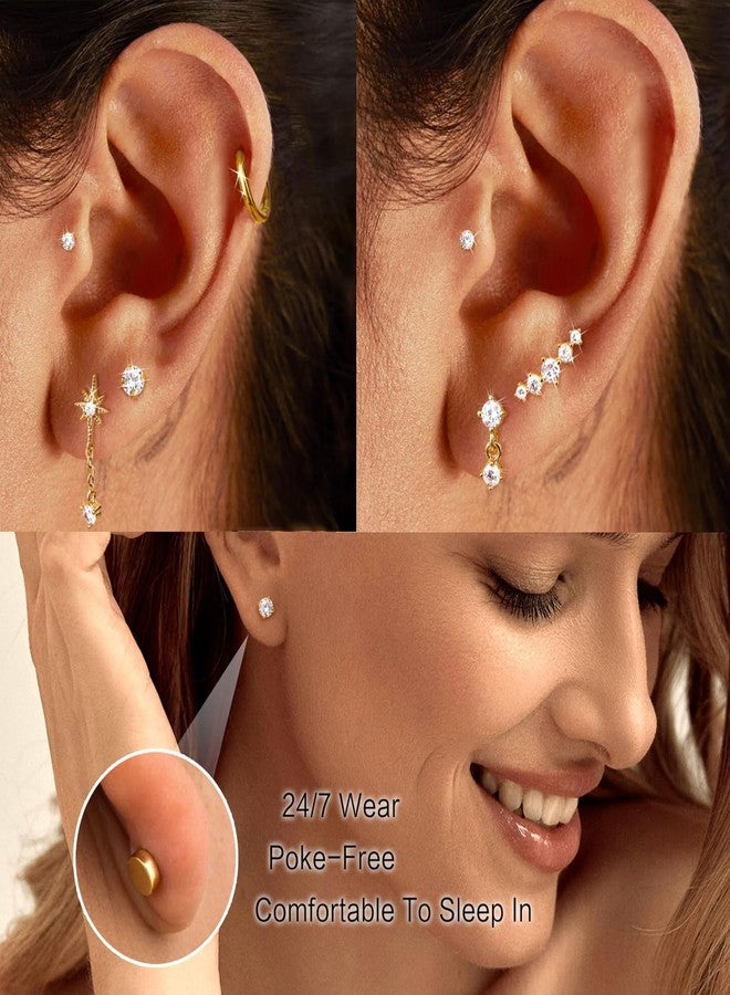 Incaton 20G Cartilage Piercing Jewelry Flat back Helix Earrings for Women Hypoallergenic Surgical Steel Gold Cartilage Hoop Earring Set Daith Tragus Conch Flat Back Stud Earrings Gold - Image 5