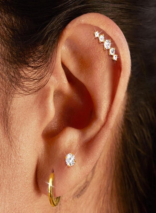 Incaton 20G Cartilage Piercing Jewelry Flat back Helix Earrings for Women Hypoallergenic Surgical Steel Gold Cartilage Hoop Earring Set Daith Tragus Conch Flat Back Stud Earrings Gold - Image 4