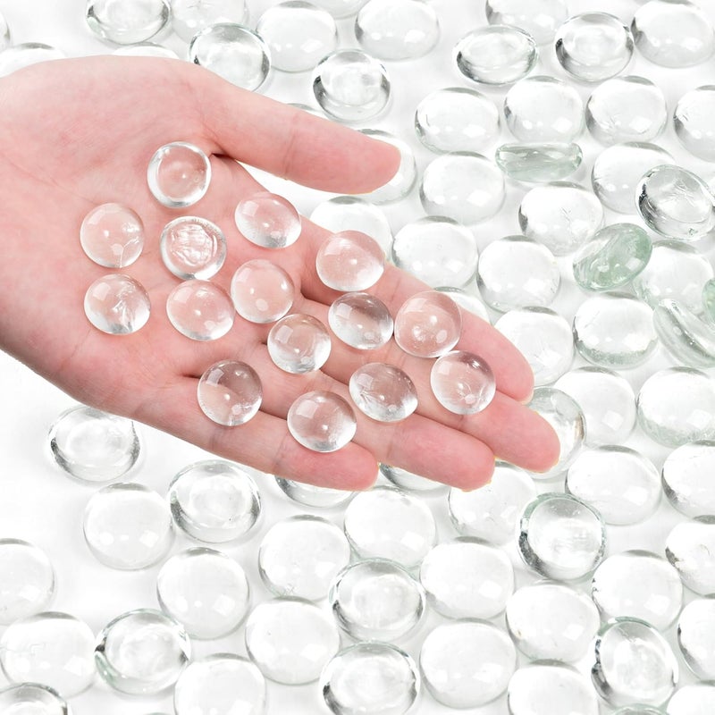 Foncomy Clear Flat Glass Marbles, 1 lb Transparent Vase Filler Pebbles Gems, Decorative Glass Beads for Vases, Crafts, Floral, Mancala Stones, Centerpieces, Aquarium Rocks for Fish Tank (Approx. 80-100 PCS) - Image 1