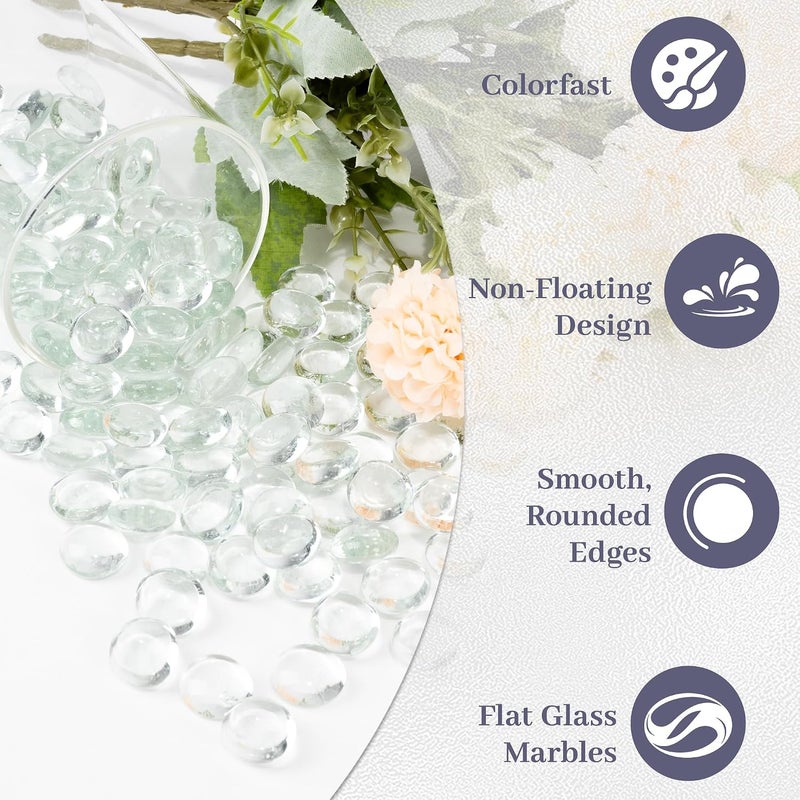 Foncomy Clear Flat Glass Marbles, 1 lb Transparent Vase Filler Pebbles Gems, Decorative Glass Beads for Vases, Crafts, Floral, Mancala Stones, Centerpieces, Aquarium Rocks for Fish Tank (Approx. 80-100 PCS) - Image 3