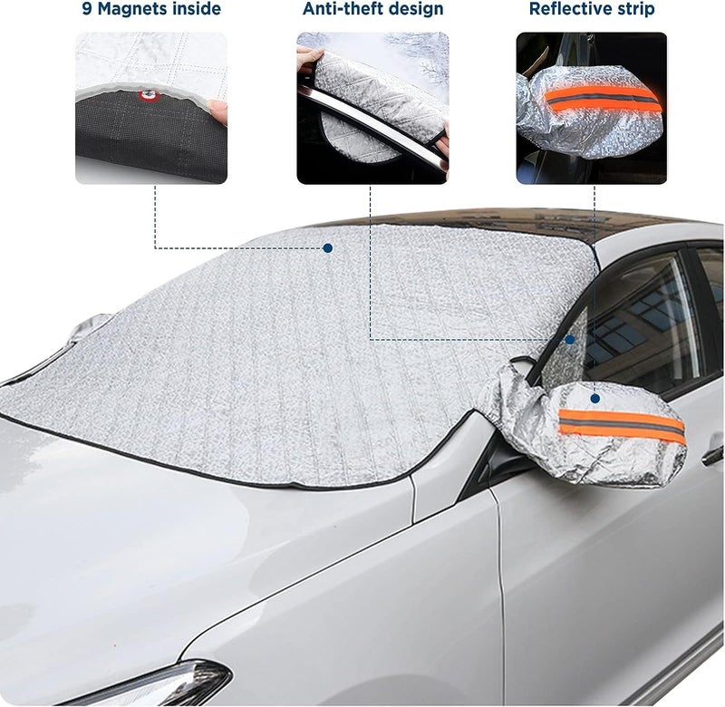 Linist Car Windshield Sunshade Cover - Car Windshield Snow Cover for Winter and Sunshade for Summer - Universal Magnetic Ice Snow Guard, Fits Most Cars, Cotton - Image 3