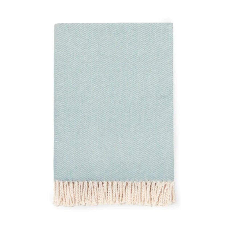 Sferra Celine Herringbone 100 Cotton Throw Blanket  Aqua