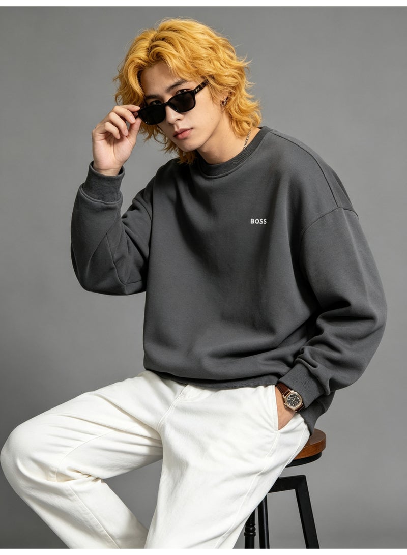 BOSS Men’s and Women’s Crew Neck Sweatshirt Casual Long Sleeve Top Dark Grey - Image 1