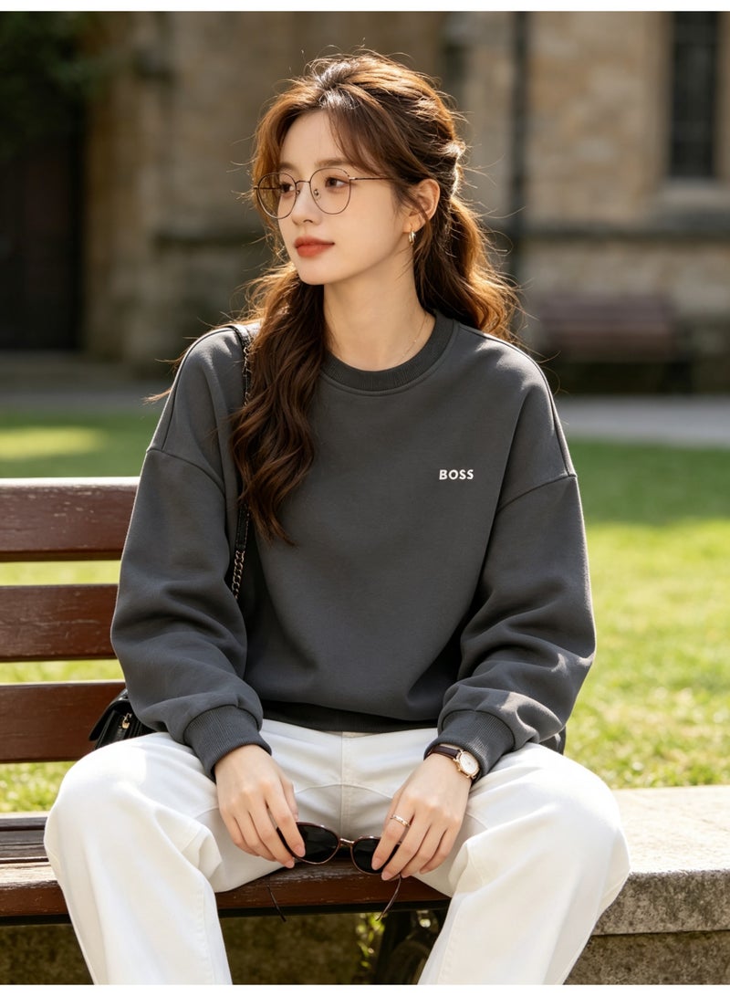 BOSS Men’s and Women’s Crew Neck Sweatshirt Casual Long Sleeve Top Dark Grey - Image 4