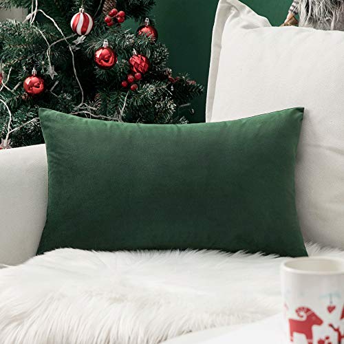 MIULEE Velvet Pillow Cover Soft Luxury Christmas Decorative Throw Pillow Cover Single Lumbar Rectangle Cushion Case Home Decor for Couch Sofa Bedroom Car,12x20 Inch Army Green - Image 1