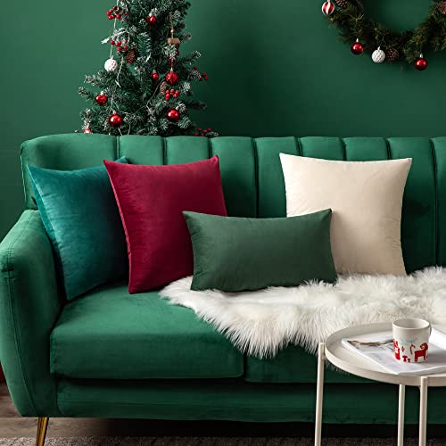 MIULEE Velvet Pillow Cover Soft Luxury Christmas Decorative Throw Pillow Cover Single Lumbar Rectangle Cushion Case Home Decor for Couch Sofa Bedroom Car,12x20 Inch Army Green - Image 4