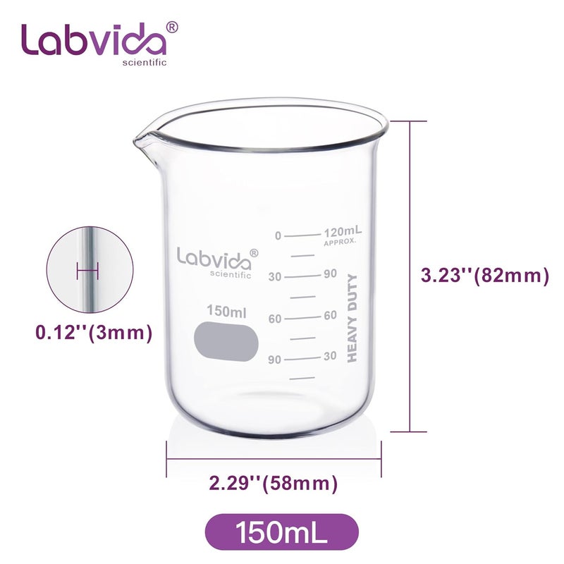 Labvida 6pcs 150ml Upgrated Thick Glass Beakers, Griffin Low Form Beaker Set with Doube Scale, 3.3 Boro, LVA006 - Image 4