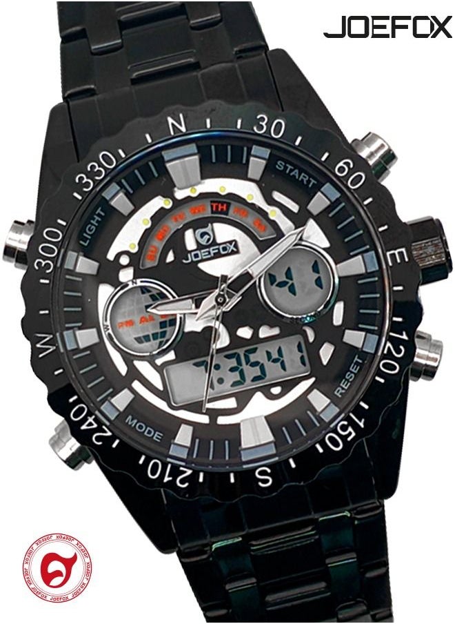 JoeFox - Men's Watch Sports Wristwatch with Quartz Dual Movement Analog Digital Display Watches for Men Black - Image 1