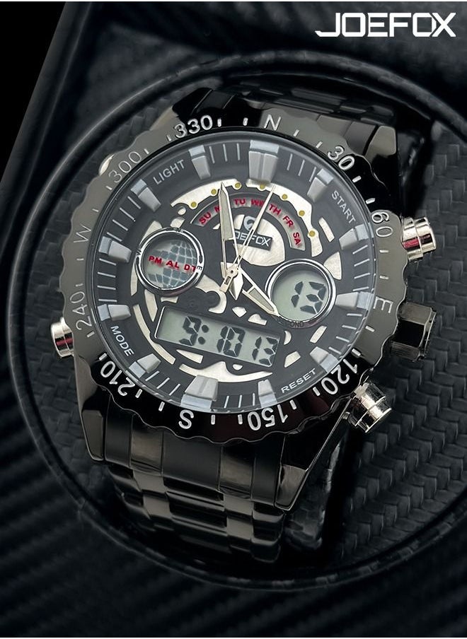 JoeFox - Men's Watch Sports Wristwatch with Quartz Dual Movement Analog Digital Display Watches for Men Black - Image 1