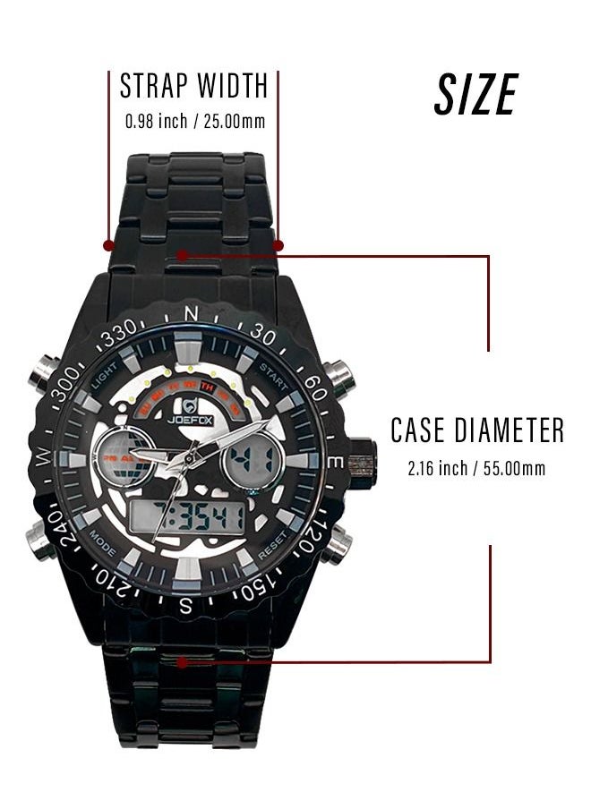 JoeFox - Men's Watch Sports Wristwatch with Quartz Dual Movement Analog Digital Display Watches for Men Black - Image 1
