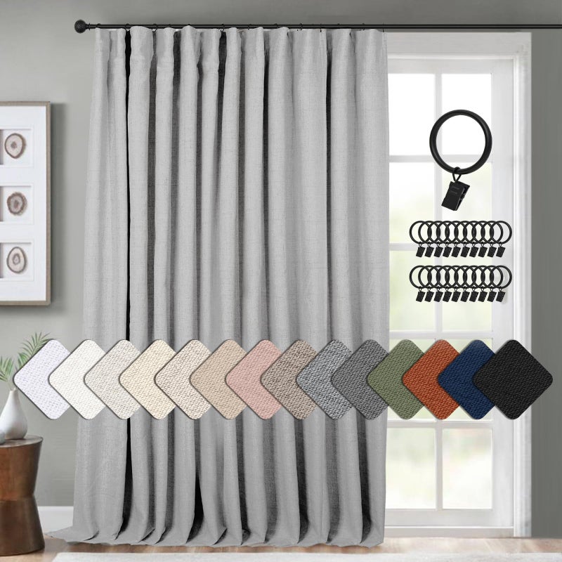 INOVADAY Thermal Sliding Door Curtains 100 Blackout Curtains for Bedroom Sliding Glass Door Drapes Extra Wide for Patio Linen Textured Farmhouse Window Treatment Grey 1 Panel W100xL84
