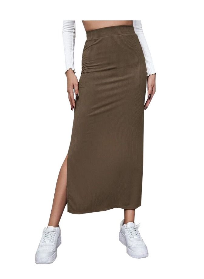 Loquat New Women's Half Skirt Solid Color Slit Long Skirt - Image 1