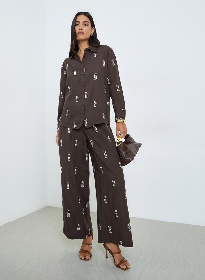Styli Brown Embroidered Long Sleeve Shirt - Image 2