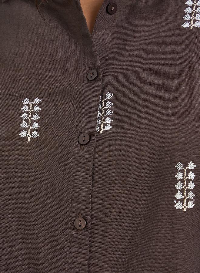 Styli Brown Embroidered Long Sleeve Shirt - Image 5