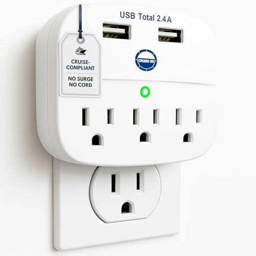 Cruise On Cruise Approved Power Strip - Non Surge Protector for Cruise Ship with 2 USB Outlets - Cruise Ship Essentials 2025 for Carnival, Princess, Norwegian, Holland America, MSC & Major Cruise Lines (White) - Image 1