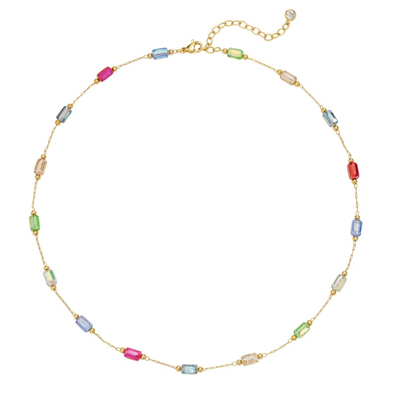 MTMY Beaded Necklaces for Women 14K Gold Plated Dainty Colorful Green/Rose Beaded Pearl Choker Necklace Delicate Boho Choker Necklace Jewelry Gift (mixed color cuboid) - Image 1