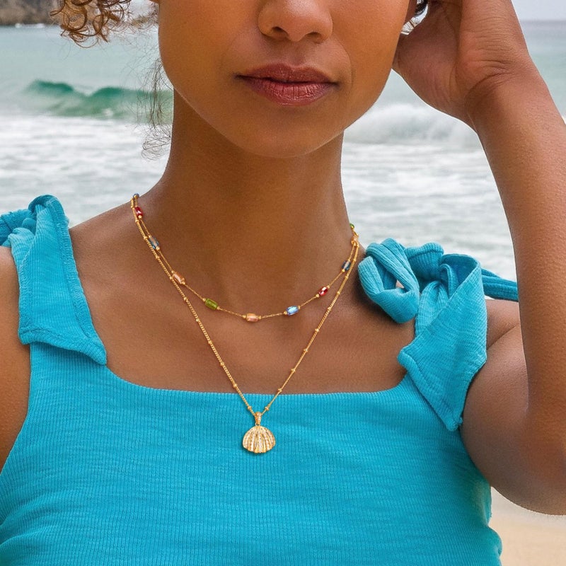 MTMY Beaded Necklaces for Women 14K Gold Plated Dainty Colorful Green/Rose Beaded Pearl Choker Necklace Delicate Boho Choker Necklace Jewelry Gift (mixed color cuboid) - Image 4