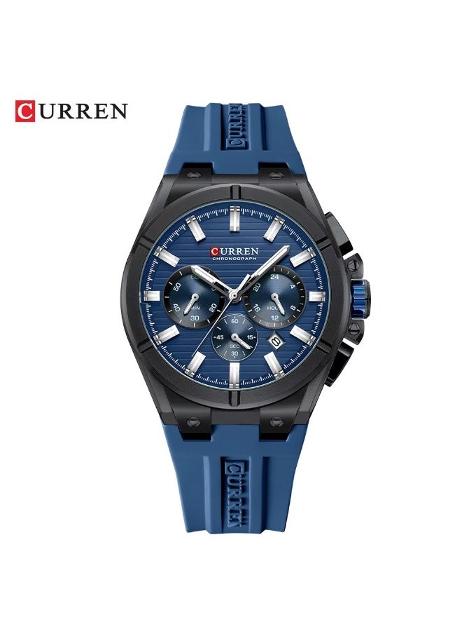 CURREN ساعة كيرين 8487 مخصصة للرجال بحركة كوارتز عالية الجودة ساعة عمل بسيطة فاخرة عصرية زرقاء - Image 1