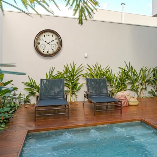 45MinST 13-Inch Vintage Outdoor Wall Clock with Thermometer and Hygrometer, Waterproof, Large Numbers, Silent, for Indoor and Outside Use,Porch,Garden,Pool(Bronze) - Image 4