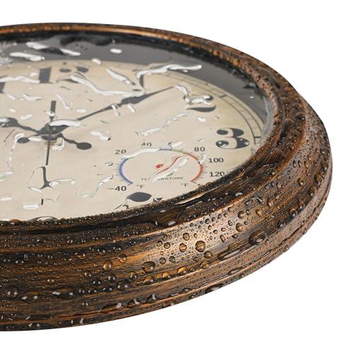 45MinST 13-Inch Vintage Outdoor Wall Clock with Thermometer and Hygrometer, Waterproof, Large Numbers, Silent, for Indoor and Outside Use,Porch,Garden,Pool(Bronze) - Image 3