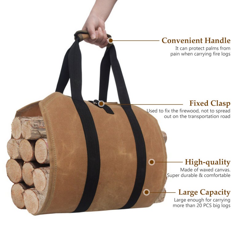 Firewood Carrier Wood Carring Bag with Handles Durable Waxed Canvas Log Carrier Large Log Tote Bag Firewood Holder for Camping Indoor 39 X 16 Inch - Image 4