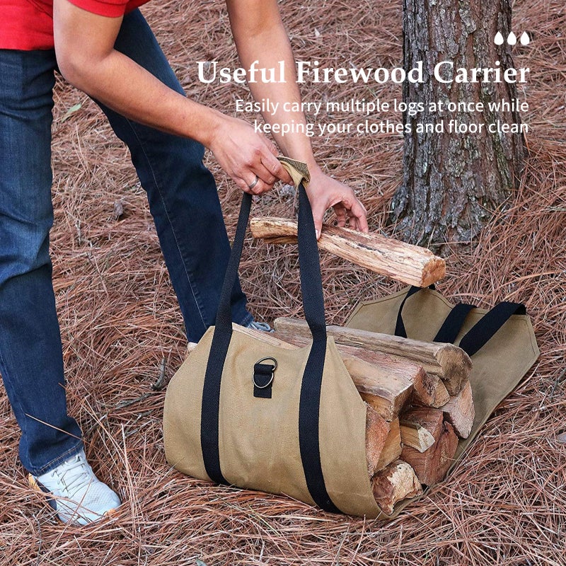 Firewood Carrier Wood Carring Bag with Handles Durable Waxed Canvas Log Carrier Large Log Tote Bag Firewood Holder for Camping Indoor 39 X 16 Inch - Image 3