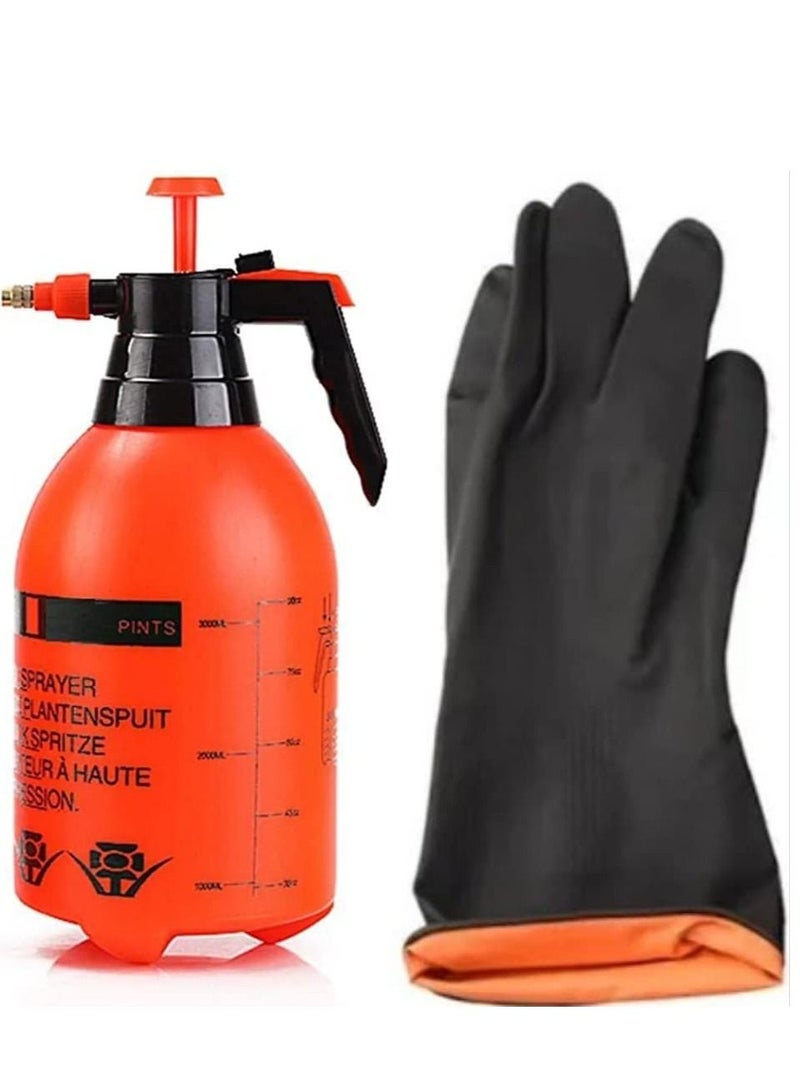 ABBASALI Handheld Garden Sprayer, 2L Portable Pressurized Sprayer One Hand Pressure Bottle, Adjustable Nozzle, Use with Water Chemicals With Rubber Glove  - Image 1