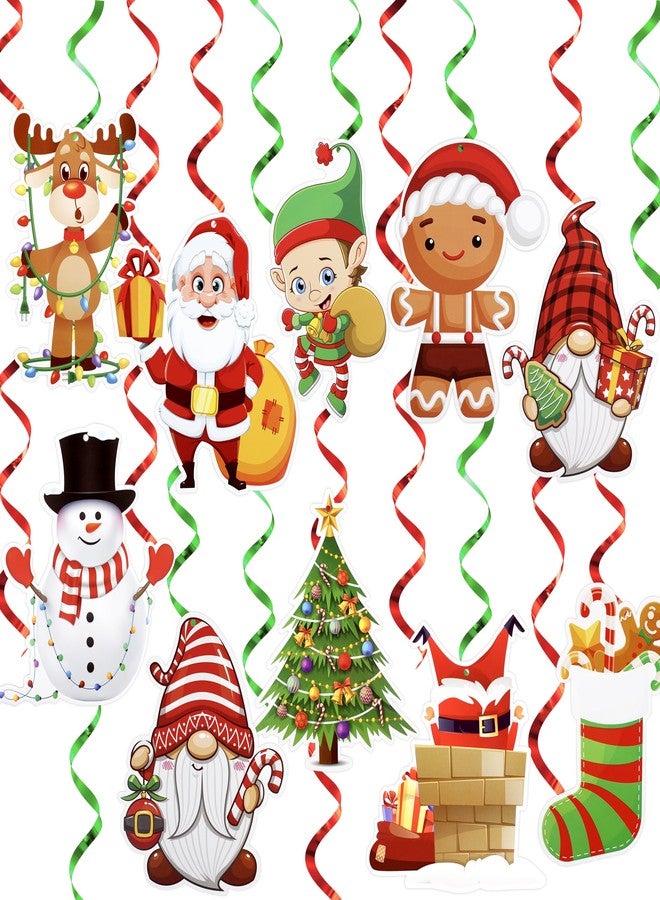 BASHOUT Hanging Christmas Decorations with Foil Swirls | 30 Pcs Holiday Set | Xmas Santa, Snowman, Gingerbread, Reindeer, Gnomes Christmas Designs | Home, Office, School Christmas Party Decorations | BASHOUT - Image 5