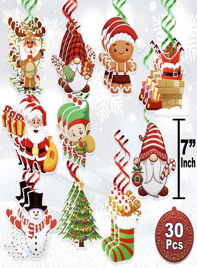 BASHOUT Hanging Christmas Decorations with Foil Swirls | 30 Pcs Holiday Set | Xmas Santa, Snowman, Gingerbread, Reindeer, Gnomes Christmas Designs | Home, Office, School Christmas Party Decorations | BASHOUT - Image 3