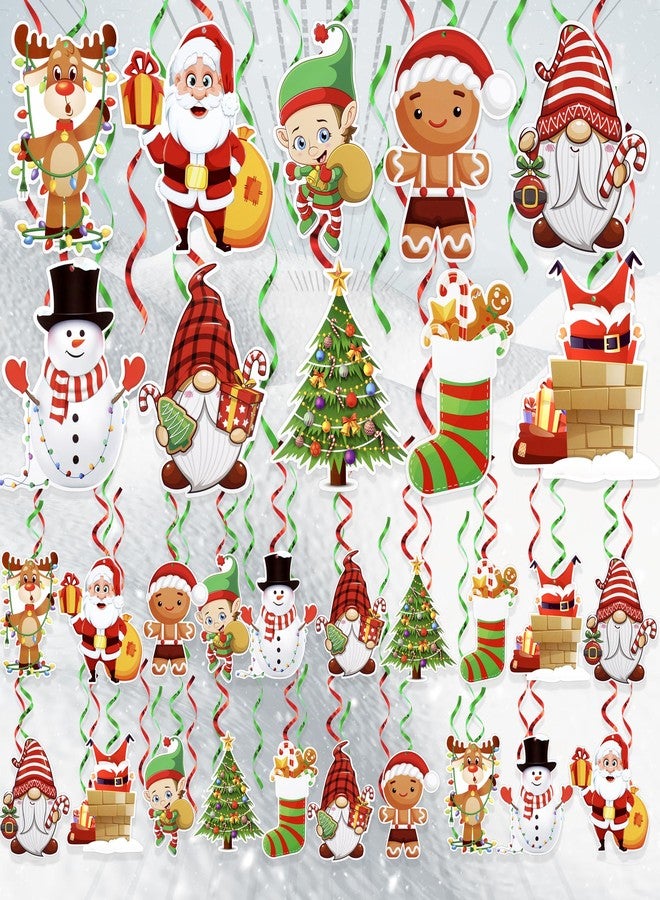 BASHOUT Hanging Christmas Decorations with Foil Swirls | 30 Pcs Holiday Set | Xmas Santa, Snowman, Gingerbread, Reindeer, Gnomes Christmas Designs | Home, Office, School Christmas Party Decorations | BASHOUT - Image 1