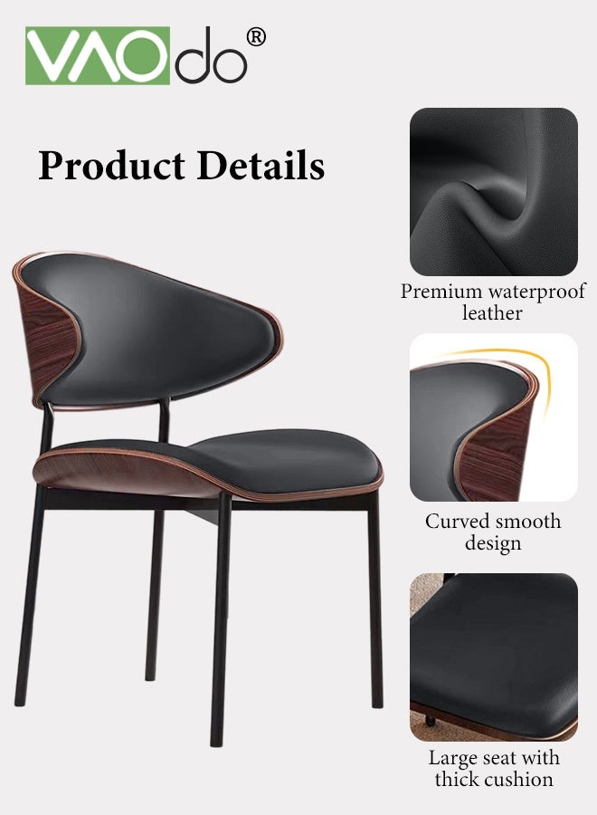 فاو دو كرسي طعام، كرسي من مادة البولي يوريثان بهيكل فولاذي، كرسي مطبخ جلدي بدون مساند للذراعين، مقعد كرسي محدب، كرسي عصري لغرفة الطعام والمكتب والمطبخ وغرفة النوم وغرفة المعيشة بالل - Image 4