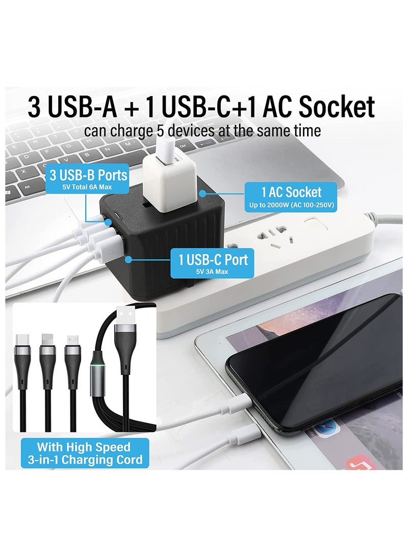 Travel Adapter, Universal Power Adapter Worldwide All in One with USB C+ 3 USB Ports - Image 3