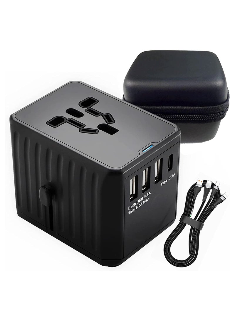 Travel Adapter, Universal Power Adapter Worldwide All in One with USB C+ 3 USB Ports - Image 1