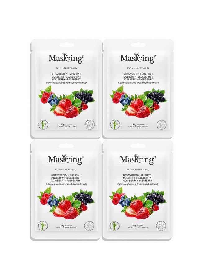 MasKing Bamboo Facial Sheet Mask of Strawberry, Cherry, Mulberry, Blueberry, Acai Berry & Raspberry for Skin Moisturizing Ideal for Women & Men, 20ml each (Pack of 4) - Image 1