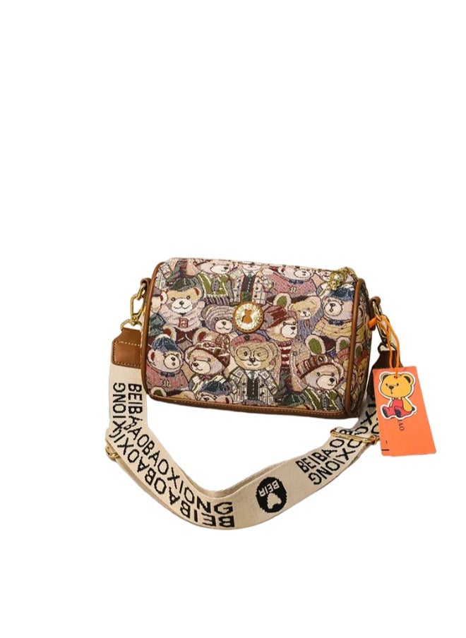 Rup Art Bear Pattern Crossbody Women’s Bag Exquisite Thick Shoulder Strap Pu Leather Girl’s Versatile Canvas Bag Shoulder Bag Messenger Bags For Ladies  - Image 1