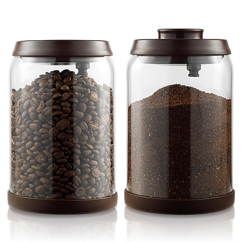 Tourdeus Glass Coffee Container - 900ml x 2 Pop Top Coffee Storage Airtight Canister, Large Ground Coffee Containers Coffee Jars with Lids - Image 1
